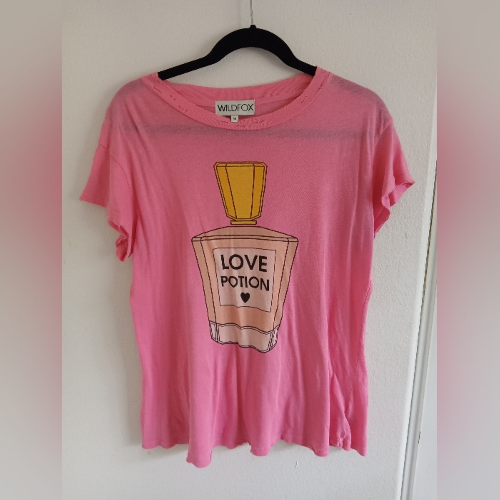 Wildfox Distressed Pink Love Potion Short Sleeve Tee